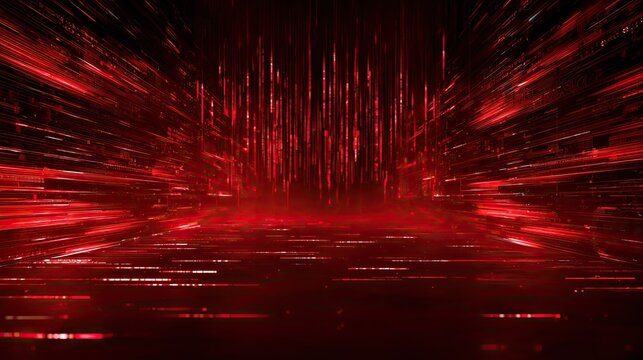 Red digital stream of light particles moving towards viewer