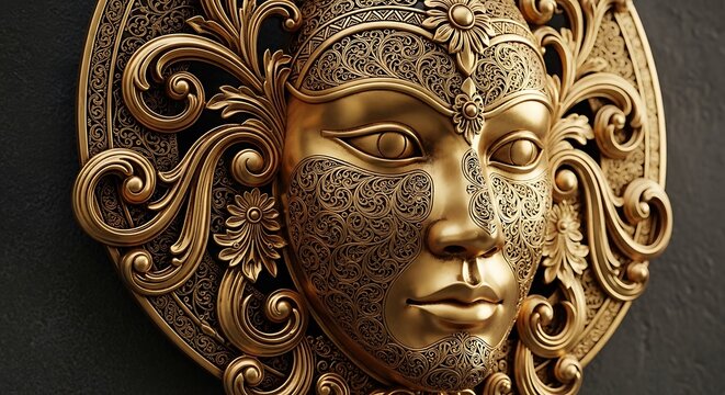 golden mask on the wall