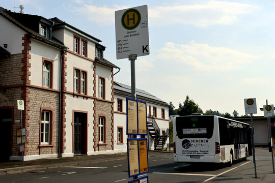 Simmern, Germany - August 2026: Regional bus operating at the former railway station bus terminal