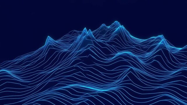 Neon Blue Wireframe Digital Mountain 4K Generative AI