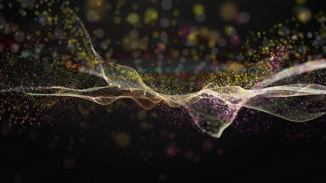 Fantastic video animation with particle wave object in slow motion, 4096x2304 loop 4K