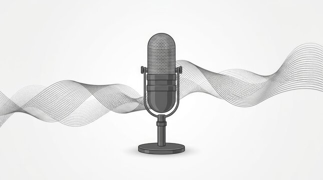 Vintage microphone illustration with sound wave background