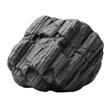 A single textured dark grey stone isolated against a deep transparent background