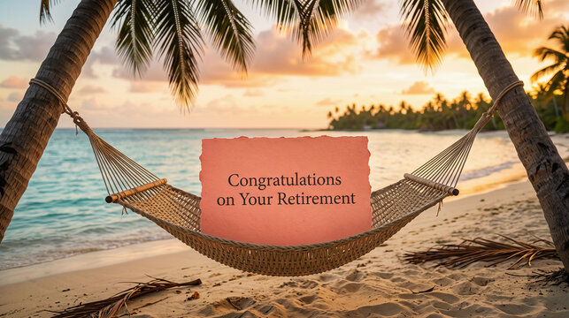 Sunset hammock retirement announcement for a calm, celebratory send-off