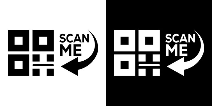 Target framed QR code icon featuring a curved arrow pointing right with Scan Me label. Flat vector illustration for mobile reader recognition, digital payment, URL redirection, and UI design.