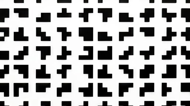 Black and white abstract geometric pixel block pattern.