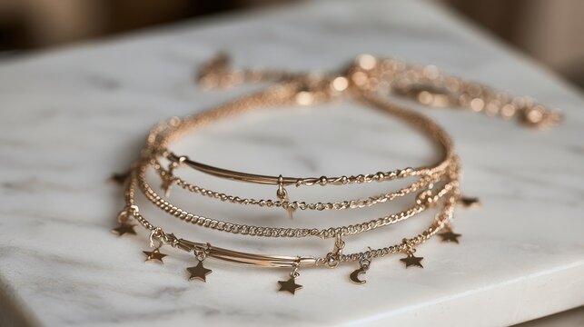 Three-Piece Layered Anklet Chain Fashion Jewelry Marble Product