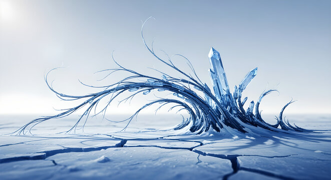 Abstract ice crystal formation cracked frozen ground