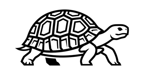 Fototapeta premium A simple black and white vector illustration of a walking tortoise isolated on a plain white background
