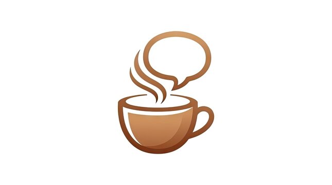 Coffee cup icon with steam speech bubble design.