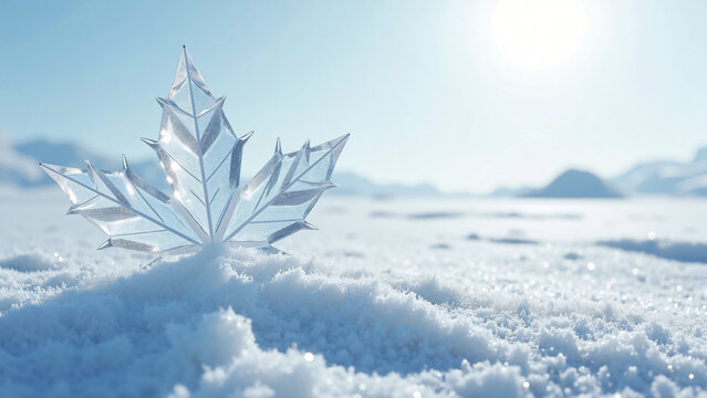 Snow Crystal on Frozen Surface High Key Lighting