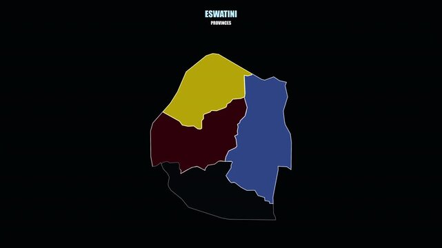 Glowing Eswatini Regions Assemble into Country Shape on World Map