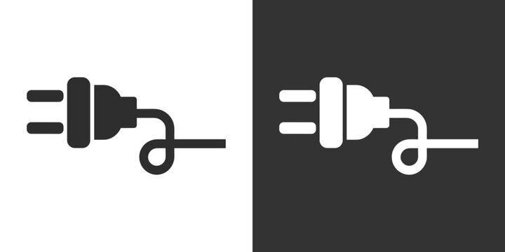 Electrical Plug Icon: A simple and clean graphic representation of an electrical plug, presented in both black and white versions, symbolizing connection and power.