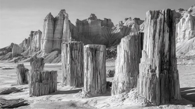 Ancient Petrified Trees Turned to Stone in a Geological Landscape