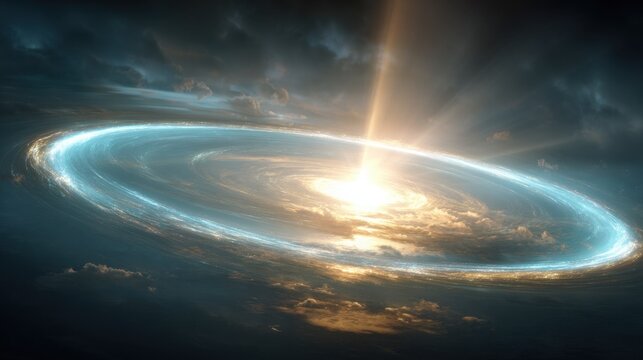 Energetic Swirling Proto-Planetary Disk Forming a New Galaxy with Radiant Stellar Light