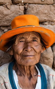 Elderly Indigenous woman with an orange hat