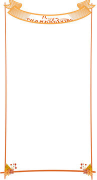 Gold ribbon thanksgiving illustration with a double-line border and floral corner accents. Elegant blank story template for instagram, invitation and planner.