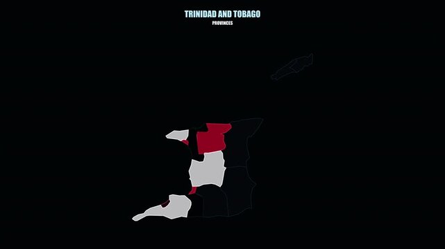 Trinidad and Tobago World Map with Glowing Provinces Forming National Outline