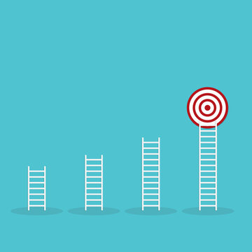 Career Advancement Ladder Reaching Target, Professional Growth and Success Concept