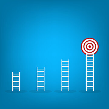 Goal Achievement Ladder Reaching Bullseye, Step by Step Progress Toward Success