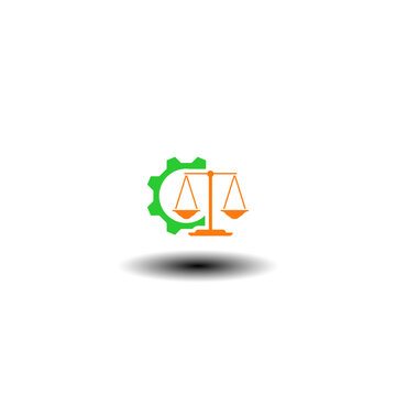 Vector illustration of gear with scale balance. Symbol of ethics. Icon of ethical principles and justice.