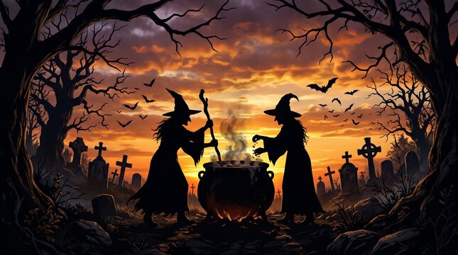 Witch in the halloween night, Concept halloween.
