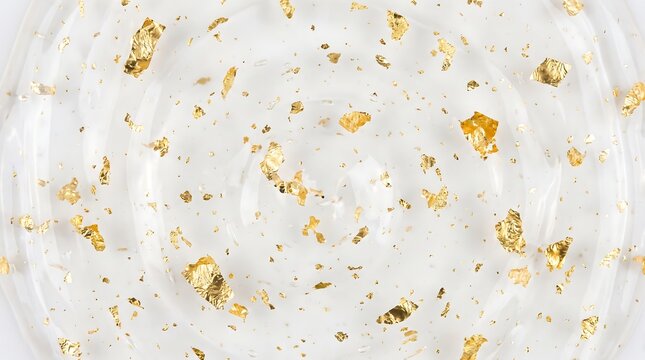 Skincare serum gel with gold flakes texture