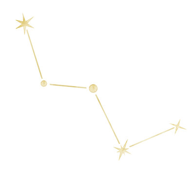 Cassiopeia watercolor constellation illustration on isolated background. Golden star map for astronomy, mythology, nursery decor, celestial collections and fantasy designs.