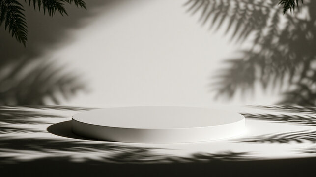 White Empty Podium Mockup with Botanical Palm Shadows
