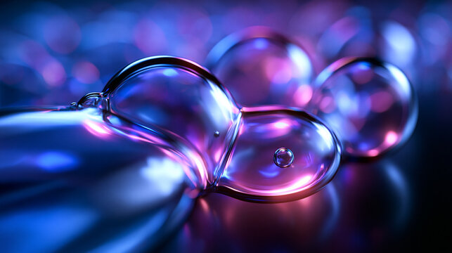 Abstract Cosmetic Serum Droplets with Neon Light Glow