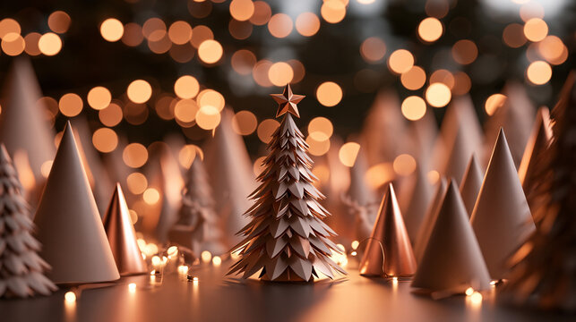 Paper Crafted Christmas Trees with Glowing Holiday Bokeh Lights