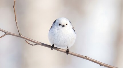 Naklejka premium Shima Enaga bird resting on branch in bright winter light