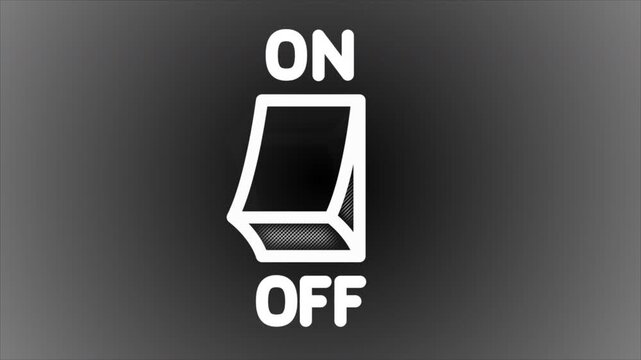 Animation of a button switching from off to on on a dark background with both modes labeled simultaneously and with button modes labeled sequentially.