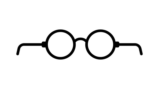 Minimalist vector illustration of round eyeglasses featuring clean bold black lines on a white background