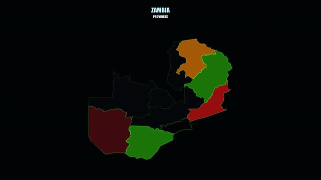 Zambia World Map with Glowing Provinces Forming National Outline