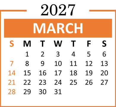 March 2027 Calendar template illustration