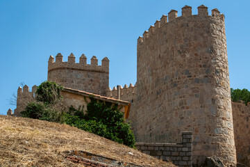 Naklejka premium Medieval City Walls of Avila with Defensive Towers in Spain