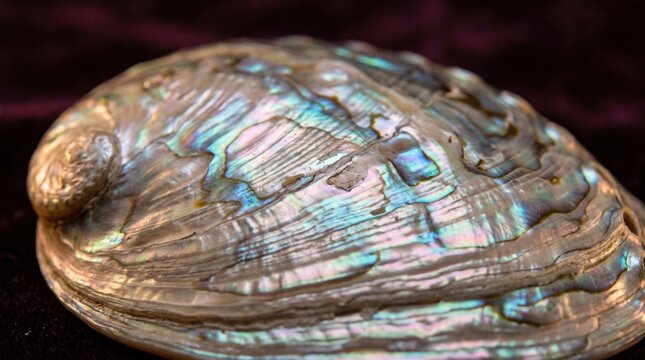 Macro Shot of Iridescent Abalone Shell Surface. Concept of mother of pearl, nacre, iridescence.