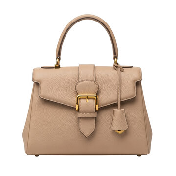 Elegant beige leather handbag with gold buckle