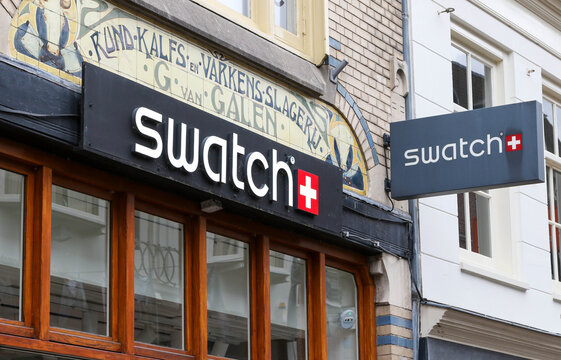 Swatch Store Signs on Historic Facade in Utrecht, Netherlands