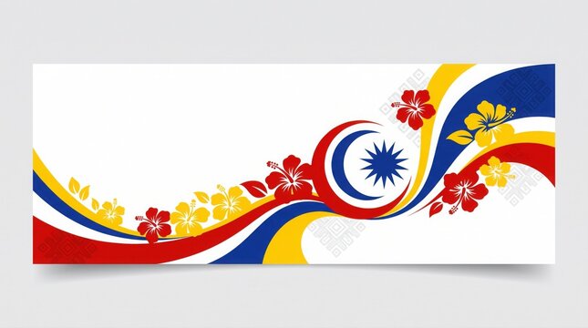 Malaysia independence day celebration banner with hibiscus flowers