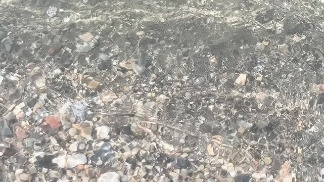 piedras + agua poco profunda en la orilla