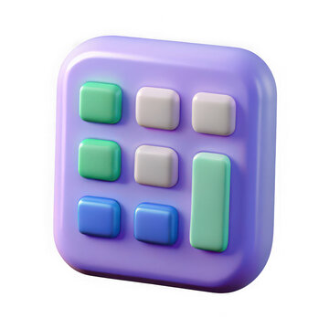 3D purple calculator keypad icon with colorful buttons isolated on a transparent background
