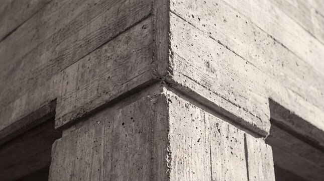 concrete architecture details, close-up view of textured brutalist concrete with soft, desaturated light