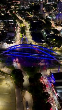 Osasco Skyline In Osasco Sao Paulo Brazil. Iconic Structure Of Bridge Connecting Landmarks Streets. Night Illuminated Skyline. Downtown Cityscape. Osasco Sao Paulo.