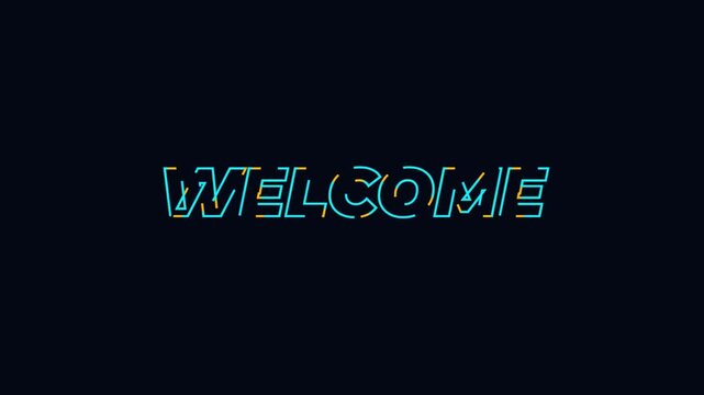 Welcome word written in neon outline typography on a dark background for modern business signage and digital greeting cards