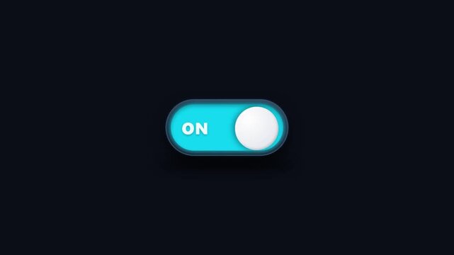 Blue toggle switch button with on text enabled status indicator for modern mobile application interface design and digital user experience