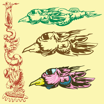 bird head set, illustration made by hand draw ink on paper traced to vector