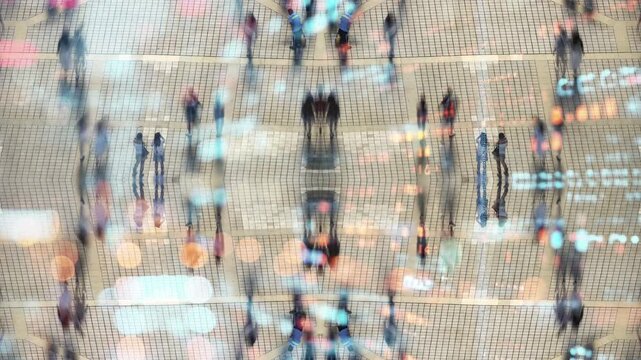 people walking in the pedestrian streets in chongqing with code and data
