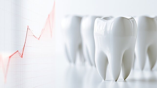 Healthy white teeth aligned with a rising red graph suggesting progress